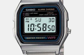 CASIO A-158WA-1DF Vintage A158WA-1DF Black Dial Silver Stainless Steel Band Digital Watch  – For Men & Women