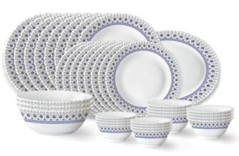 Larah by Borosil Ocean Fluted Series Opalware Dinner Set | 36 Pieces for Family of 8 | Microwave & Dishwasher Safe | Bone-Ash Free | Crockery Set for Dining & Gifting | Plates & Bowls | White