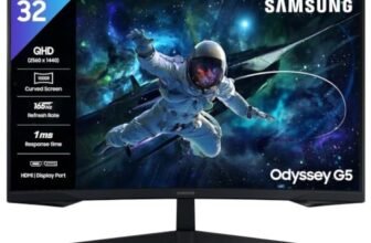 Samsung 32″ (80cm) Odyssey G5 2K Curved Gaming Monitor|QHD 2560 X 1440|1000R Curved|165Hz|1ms(MPRT)|300nits|Ports-HDMI,DP,Headphone|DP Cable|HDR10|FreeSync|LS32CG550EWXXL|Black