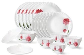 Larah by Borosil Belle Fluted Series Opalware Dinner Set | 28 Pieces for Family of 6 | Microwave & Dishwasher Safe | Bone-Ash Free | Crockery Set for Dining & Gifting | Plates & Bowls | White