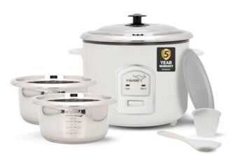 V-Guard VRCS 1.8-Litre Electric Rice Cooker with 700 W Power, 2 Pots, Spatula, Rice Separator | 5-Year Heating Plate & 2-Year Product Coverage by V-Guard | Automatic Cooking with Double-Layer Body & Cool Touch Handles