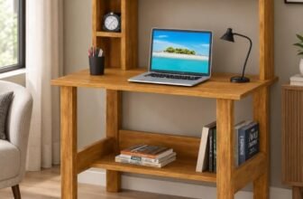 Callas ST-40 Wooden Study Table with Hutch & Bottom Storage – Multi-Purpose Office Desk for Laptop, Computer, Writing & Study – Durable Engineered Wood Workstation for Home & Office (Walnut, ST-40)