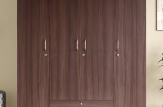 Interio by Godrej EWA 4-Door Wooden Wardrobe | 1-Year Warranty, 1 Drawer, Brown