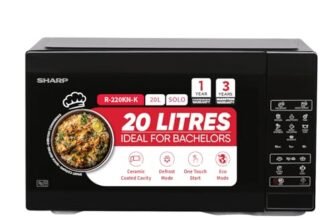 SHARP 20L Solo Microwave Oven (R220KNK, Black, Ceramic Cavity, Digital Display, One-Touch Start)