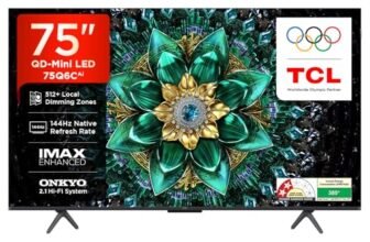TCL 189 cm (75 Inches) Smartchoice 4K UHD Smart QD-Mini LED Google TV | 144Hz Refresh Rate | 3GB RAM | 46W Onkyo 2.1 | Upto 512+ Zones | IMAX Enhanced | 75Q6C
