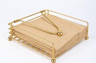 Terra Homes Wooden Napkin Holder for Dining Table | Square Tissue Paper Stand with Weighted Arm | Tabletop Napkin Organizer for Kitchen, Dining & Restaurant | Gold