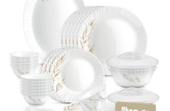 Treo by Milton Opalware Neuma Selene Dinner Set of 35 | Serving for 6|Microwave & Dishwasher Safe | Bone-Ash Free | Tempered Toughness | Plates, Bowls, Lid, Spoons | Crockery Set for Dining & Gifting