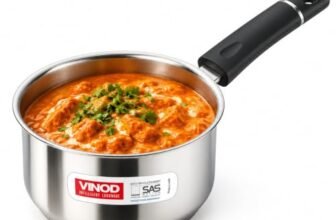 Vinod Stainless Steel Sauce Pan for Tea – 1.5 L, 16 cm, Induction Base | 1.5 Litre stainless steel milk pan with encapsulated aluminium base, riveted Bakelite handle, Gas & Induction compatible