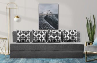 Little Smile 6X6 size for 4 Person- Moshi Fabric Washable Cover 4 Seater Double Foam Fold Out Sofa Cum Bed(Finish Color – Black Delivery Condition – Pre-assembled)