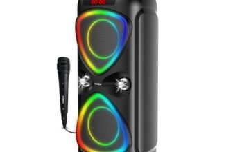 FRONTECH Smash-251 Party Speaker, 30W, RGB Lights, Dual 4” Drivers, 2400 mAh Battery, TWS/FM/USB/BT/TF/AUX, Wired Mic, Portable Speaker with Handle, 1 Year Warranty (SW-0251)