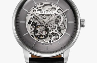 Titan Mechanical Automatic Mechanical Automatic Round Grey Dial Black Leather Strap Analog Watch  – For Men