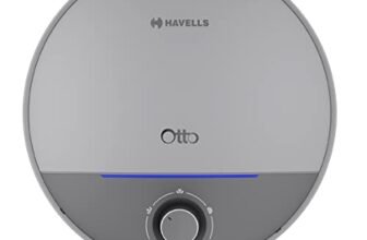 Havells Otto 10 Litre Storage Water Heater(Geyser)|Temp. Sensing LED Indicator| Anti Rust Tank, 5 Star|Warranty: 7 Year on Tank| Free Installation With Shock Safe Plug & Flexi Pipe (Silver Grey)
