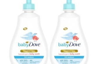 Baby Dove Rich Moisture Hair to Toe Baby Wash, No Tears Body Wash for Baby’s Soft Skin – Hypoallergenic, No Sulphates, No Parabens, 400 ml each (Pack of 2)