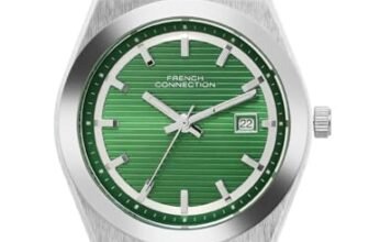 French Connection Textured Green Round Dial | Stainless Steel Strap Watch for Mens FCH22NSM