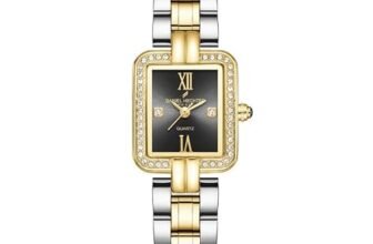 Daniel Hechter Paris Manon Collection Analog Quartz Watch for Women, Sunray Rectangular Dial, Crystal-Studded Stainless Steel Case, Roman Numerals Display, Stainless Steel Strap