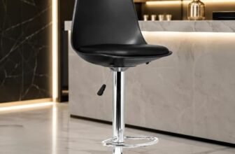 Kemon Adjustable Swivel Bar Stool with PU Leather Seat, 15.42″ x 13.62″ x 44″ for Kitchen Island, Cafe & Home Bar, Black