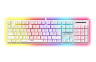 Ant Esports MK3400 Pro V3 Mechanical RGB Gaming Keyboard, 104 Keys-Red Switch, Multicolour Backlit, Anti-Ghosting, USB Wired, Media Keys, 12 LED Modes, for PC, Mac, Windows, Linux – White
