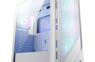 MSI MAG Forge 320R Airflow White Premium Gaming PC Case: ARGB Fan, ARGB Lighting, Vertical GPU Bracket, Side Air Vents, 360mm Radiator Support, 3mm Thick Tempered Glass, Supports Up to 11 Fans