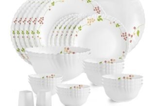 CELLO Secret Garden Dazzle Series Opalware Dinner Set of 35 Pieces for Family of 6 | Bone-Ash Free & Leadfree Opal Glass, Microwave & Dishwasher Safe, Plates & Bowls Crockery Set for Dining & Gifting