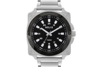 Helix By Timex Analog Watch for man with Black Round Dial & Silver Stainless Steel Bracelet Band Water Resistant Men’s Wrist Watches – TW062HG02T