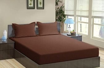 Trance Home Linen 100% Cotton 78×72 inch King Fitted 200TC Satin Stripe Elastic Fitted Bedsheet | Bedroom Hotels Daily Use Fitted Bedspread with 2 Pillow Covers (78″x72″ | 6.5×6 feet, Chocolate Brown)