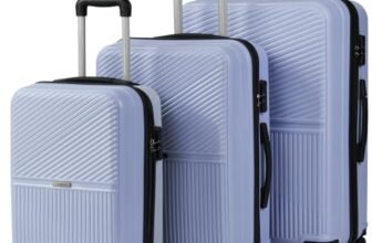 Teakwood Set of 3 8 Wheels Trolley Bag, Hard Cabin with Zipper Closure, Adjustable Push Button & Cross Side Strap, Number Lock System 360 Degree (Set of 3, Lavender)