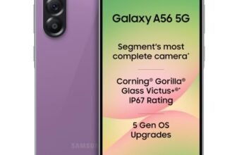 Samsung Galaxy A56 5G Mobile (Awesome Violet Glow, 8GB, 128GB) | Segment Most Complete Triple Camera | 50MP | AI Editing | 4nm Processor | sAMOLED | 5000mAh | Gorilla Glass Victus+| Knox Security