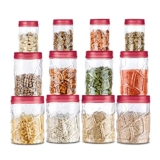 MILTON Vitro PET Canister Set of 12 (4 pcs x 270 ml, 665 ml,1.24 ltrs each),Airtight,Food Grade,Stackable,For Grains,Pulses,Spices,Cereals,Cookies,Dry Fruits,Fridge Storage Container, Red Wine