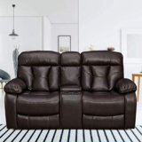 FURNY Porch 2 Seater Premium Leatherette Recliner Sofa Set with Storage (Brown)