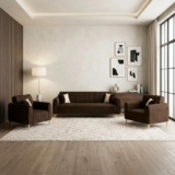 CASACOMFORT Habibi Rich Velvet Suede 3+1+1 Seater Sofa Set | Spacious Soft Touch Comfort Seating | 5 Person Seating | Modern Living Room Sofa Set (Dark Brown)