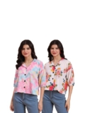 Civamee Women’s Cotton Blend Printed Combo (Pack of 2) Shirts – 3/4 Sleeves V Collar Neck (COMBO1744_4_3-M)