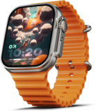 GOBOULT Crown 1.95” Screen, BT Calling, Working Crown, Zinc Alloy Frame, 900 Nits, SpO2 Smartwatch(Orange Strap, Free Size)