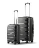 SNITCH Layer 2Pc Set Black Polypropylene Hard Travel Suitcase – Trolley Bag Set of 2 & Luggage with 8 Wheels, Premium Lock, Wet & Dry Pouch & Free Shoe Bag