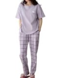 SHIENZY Women Korean Style Night Suit | Round Neck Short Sleeve Cute Printed Cotton Blend Pajama Set for Girls & Women | Soft Nightwear, Lounge Wear, Sleepwear for Women | Co-ord Set(New-1695_LVNDR_M)
