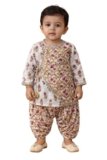 Pspeaches Boys Cotton Full Sleeve Round Neck Booti Print Angrakha Kurta with Dhoti Pant 2 Piece Set|Ethnic Wear for Baby Boys|Traditional & Festive Outfit 3-6 Month Multicolour
