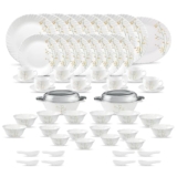 La Opala Diva Classique Collection Opal Glass Crockery | for Family of 8 | Dinner Set 61 pcs Citron Weave | Plates & Bowls for Dining | Microwave Safe | 100% Vegetarian | Extra Strong | White