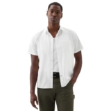 GAP Men Striped Short Sleeve Poplin Shirt, White, L