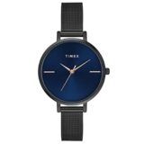 TIMEX Analog Watch for Women with Blue Round Dial & Black Stainless Steel Bracelet Band Water Resistant Women’s Wrist Watches – TWEL155SMU08