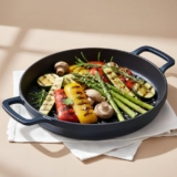 Ember Cookware Pre-Seasoned Cast Iron Grill Pan 26 cm | Induction Cookware | 10 Year Warranty | Cast Iron Cookware | Heavy Duty | Griddle Pan for Steak, Vegetables & Sandwich | Blue