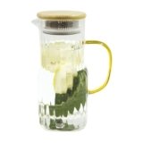 Signoraware BoroBloom Borosilicate Glass Jug with Bamboo Lid | Heat Resistant | Elegant Airtight Bamboo Lid for Natural Look | Ideal for Water, Juice, Detox & Infused Beverages (1.4 Ltr | Clear)