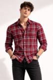 RIVERWEAR Men Checkered Casual Red Shirt