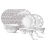 Larah by Borosil Lark Fluted Series Opalware Dinner Set | 44 Pieces for Family of 8 | Microwave & Dishwasher Safe | Bone-Ash Free | Crockery Set for Dining & Gifting | Plates & Bowls | White