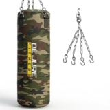 De Jure Fitness Heavy Duty Filled Punching Bag with Rust-Proof Steel Hanging Chain | Durable Polyester Fabric | Comfortable Recycled Filling | Boxing MMA, Kickboxing (Camo-Polyester – Filled, 2 Ft)