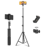 Tygot Lightweight & Portable Portable 7 Feet (84 Inch) Long Tripod Stand with Adjustable Mobile Clip Holder for All Mobiles & Cameras (Black)