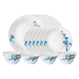 Larah by Borosil Mimosa Opalware Dinner Set, 18 Pieces, White