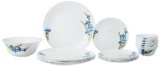 Larah by Borosil Nina Fluted Series Opalware Dinner Set Of 6 Full Plate, 6 Quarter Plates, 6 Veg Bowls and 1 Serving Bowl | Bone-Ash Free Crockery Set for Dining Table (White, 19 Pieces)