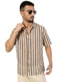 Thomas Scott Mens Slim Fit Half Sleeves Striped Knitted Casual Shirt (TS1610_Brown, M)