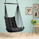 Curio Centre Cotton Swinging Hammock Hanging Swing Chair/Hammock Swing for Adults/Swing for Indoor Outdoor, Garden & Patio/Durable Portable Jhula/Swing for Home – Black