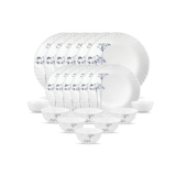 La Opala Novo Collection Opal Glass Crockery | for Family of 6 | Dinner Set 20 pcs Aqua Spray | Plates & Bowls for Dining | Microwave Safe | 100% Vegetarian | Extra Strong | Light & White