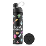 Pexpo Pico 500 ISI Certified Stainless Steel Sipper Water Bottle for Kids 470ml Hot & Cold Thermos Water Bottle | Insulated Water Bottle | 6+ Years Kids | RCB Edition – Black Space Print Design
